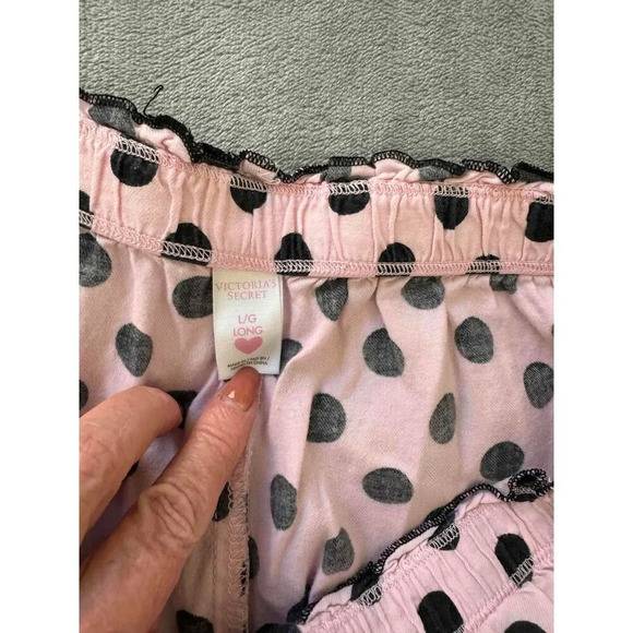 Victoria's Secret Pink Black Polka Dot Elastic Waistband Pajama bottom Long Size - Picture 5 of 7